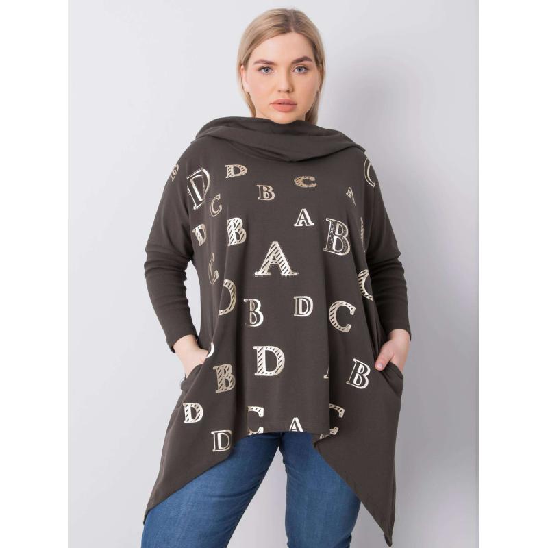 Női kapucnis blúz plus size AINA sötét khaki színű