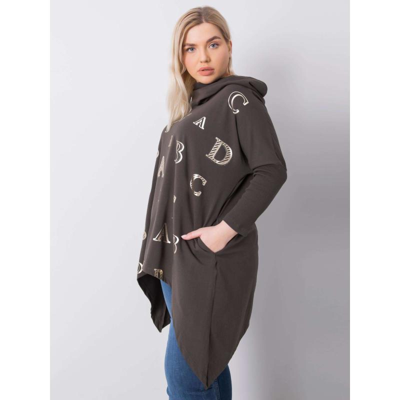 Női kapucnis blúz plus size AINA sötét khaki színű
