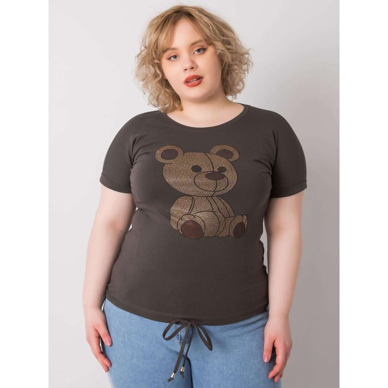 Dámská halenka s kamínky plus size LUCE tmavě khaki 