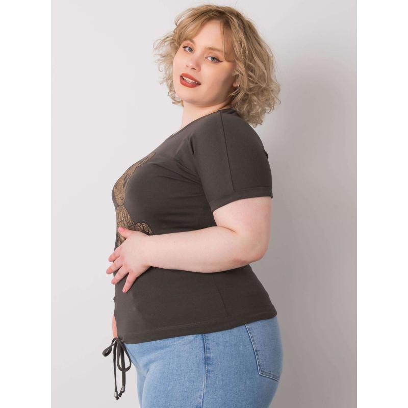 Dámská halenka s kamínky plus size LUCE tmavě khaki 