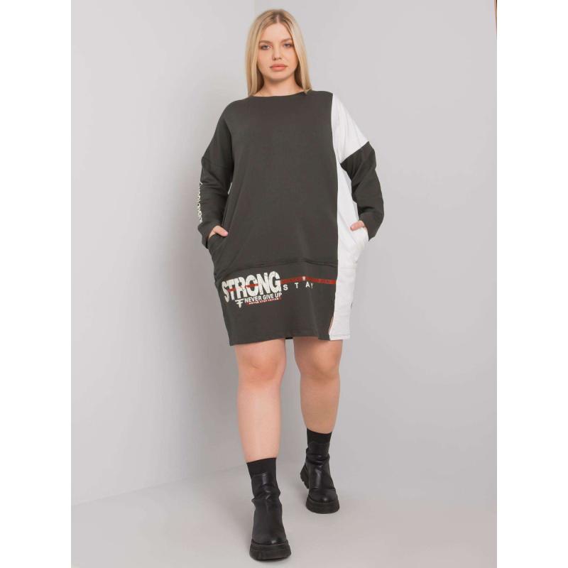 Dámska plus size bavlnená tunika ELEASHA dark khaki