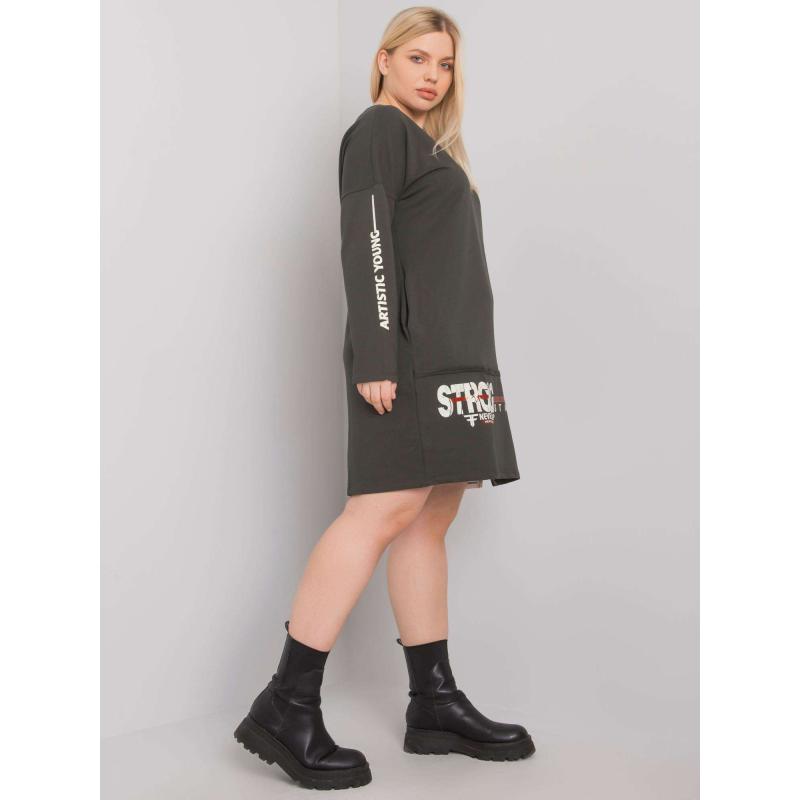 Női plus size pamut tunika ELEASHA sötét khaki színben