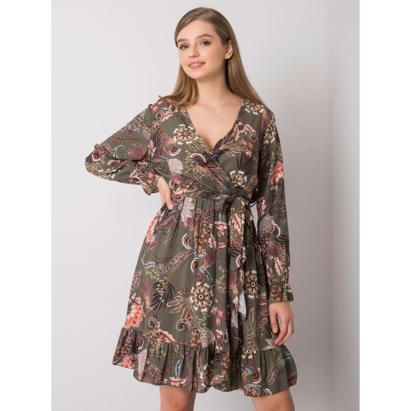 Dámské šaty s výstřihem do V Agnes OCH BELLA khaki 