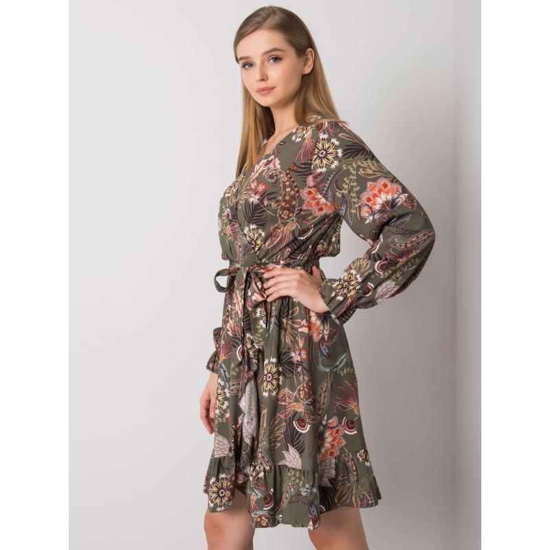 Dámské šaty s výstřihem do V Agnes OCH BELLA khaki 