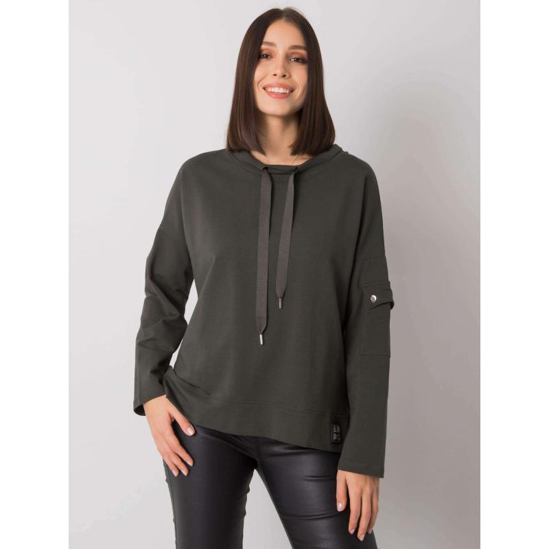 Női blúz zsebekkel az ujjakon khaki plus size LUNNARA dark