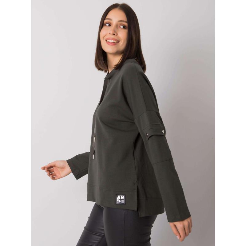 Női blúz zsebekkel az ujjakon khaki plus size LUNNARA dark