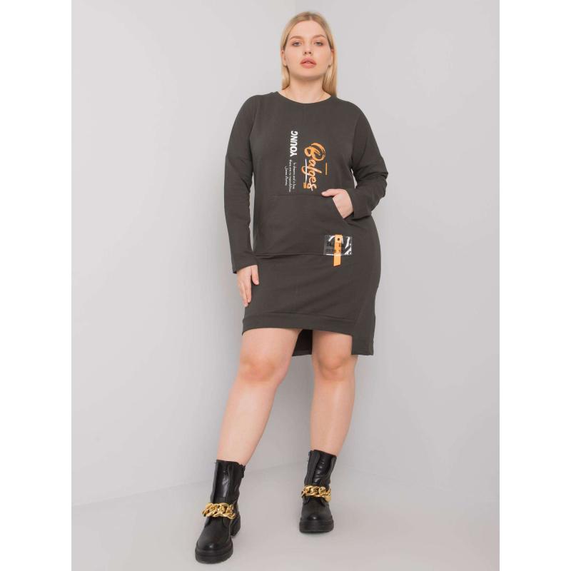 Dámské šaty plus size teplákové AKIRA tmavě khaki  