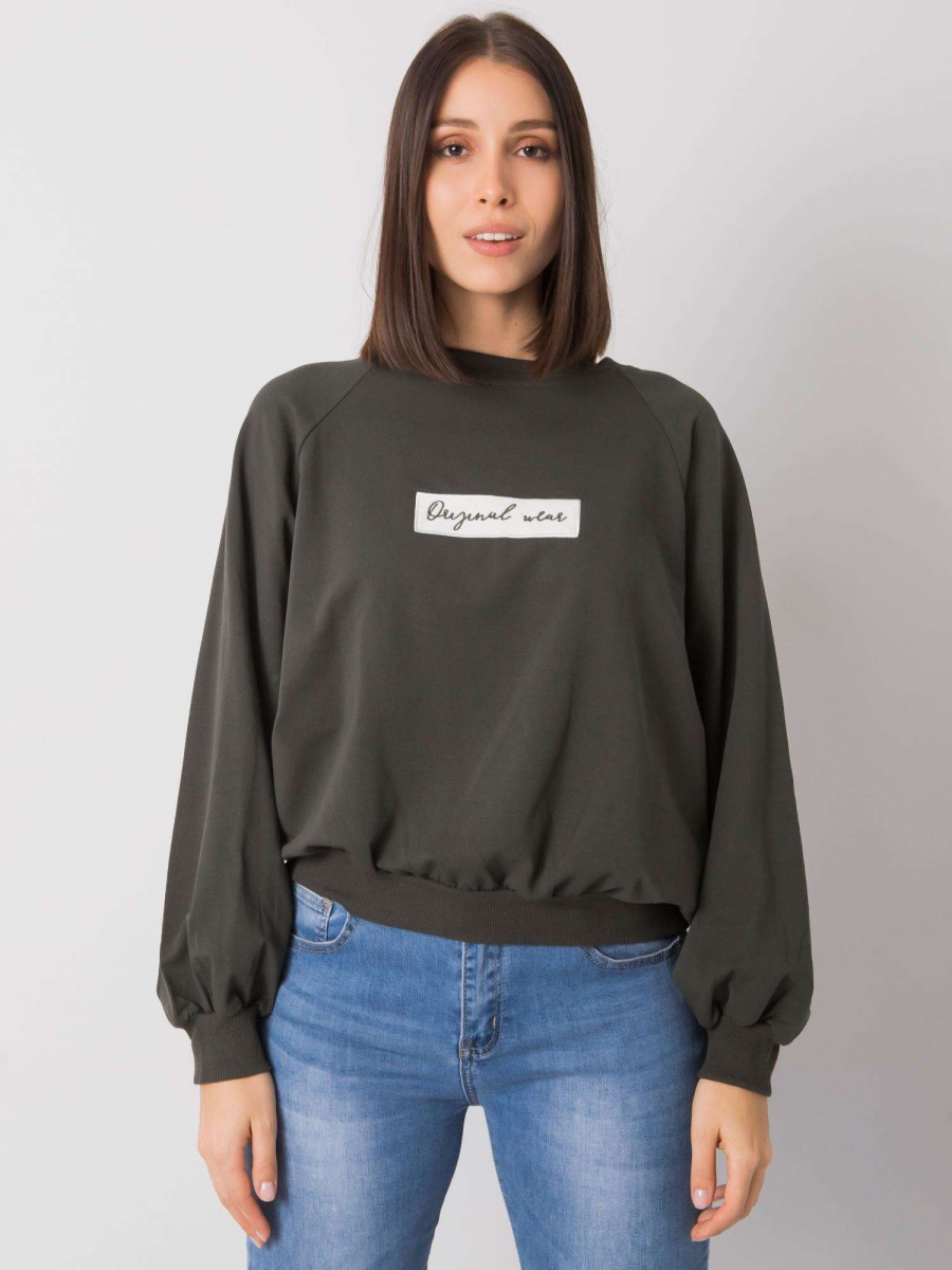 Női plus size kapucnis pulóver HARIETTE sötét khaki színű
