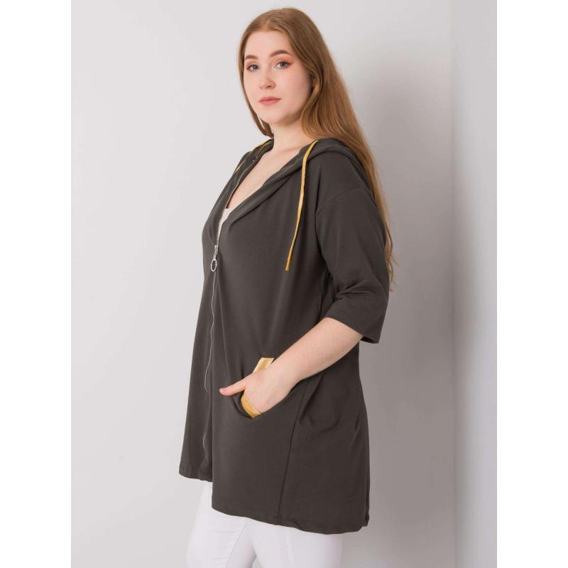 Dámská mikina na zip plus size LOUNES khaki  