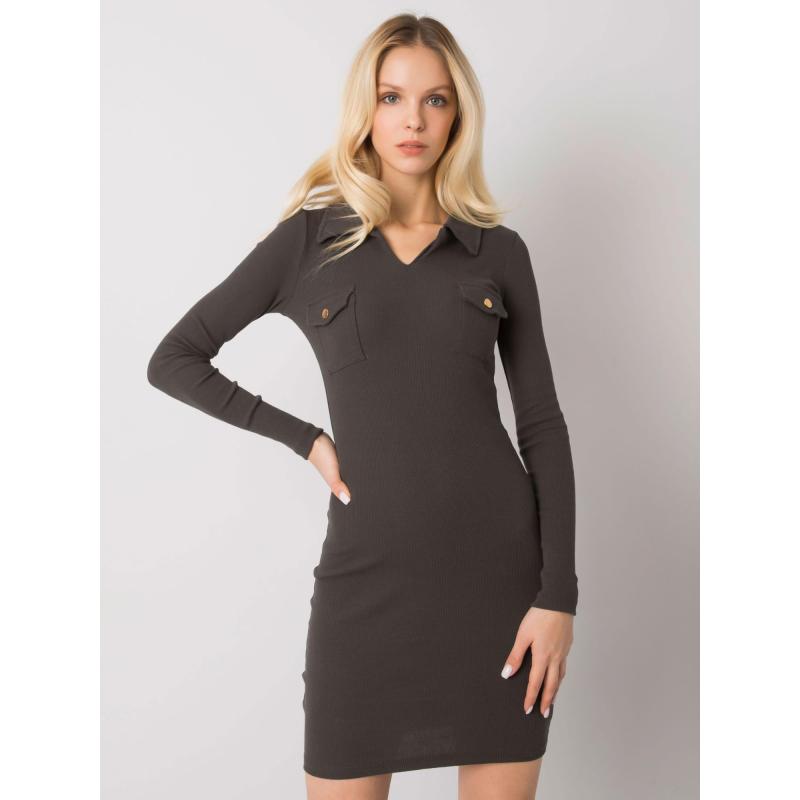 Dámské šaty žebrované Mila RUE PARIS tmavě khaki 