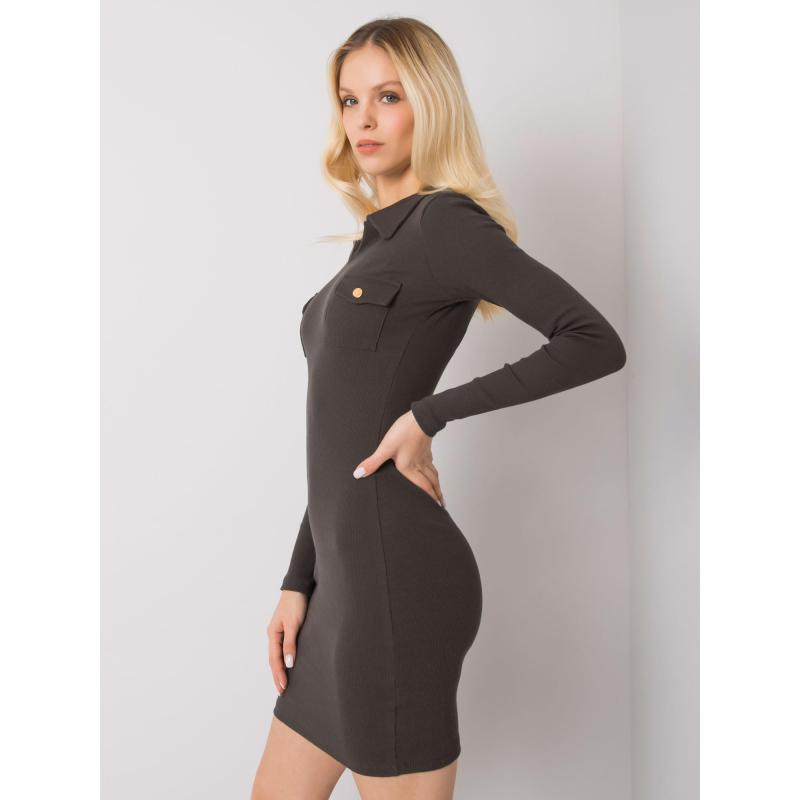 Dámské šaty žebrované Mila RUE PARIS tmavě khaki 