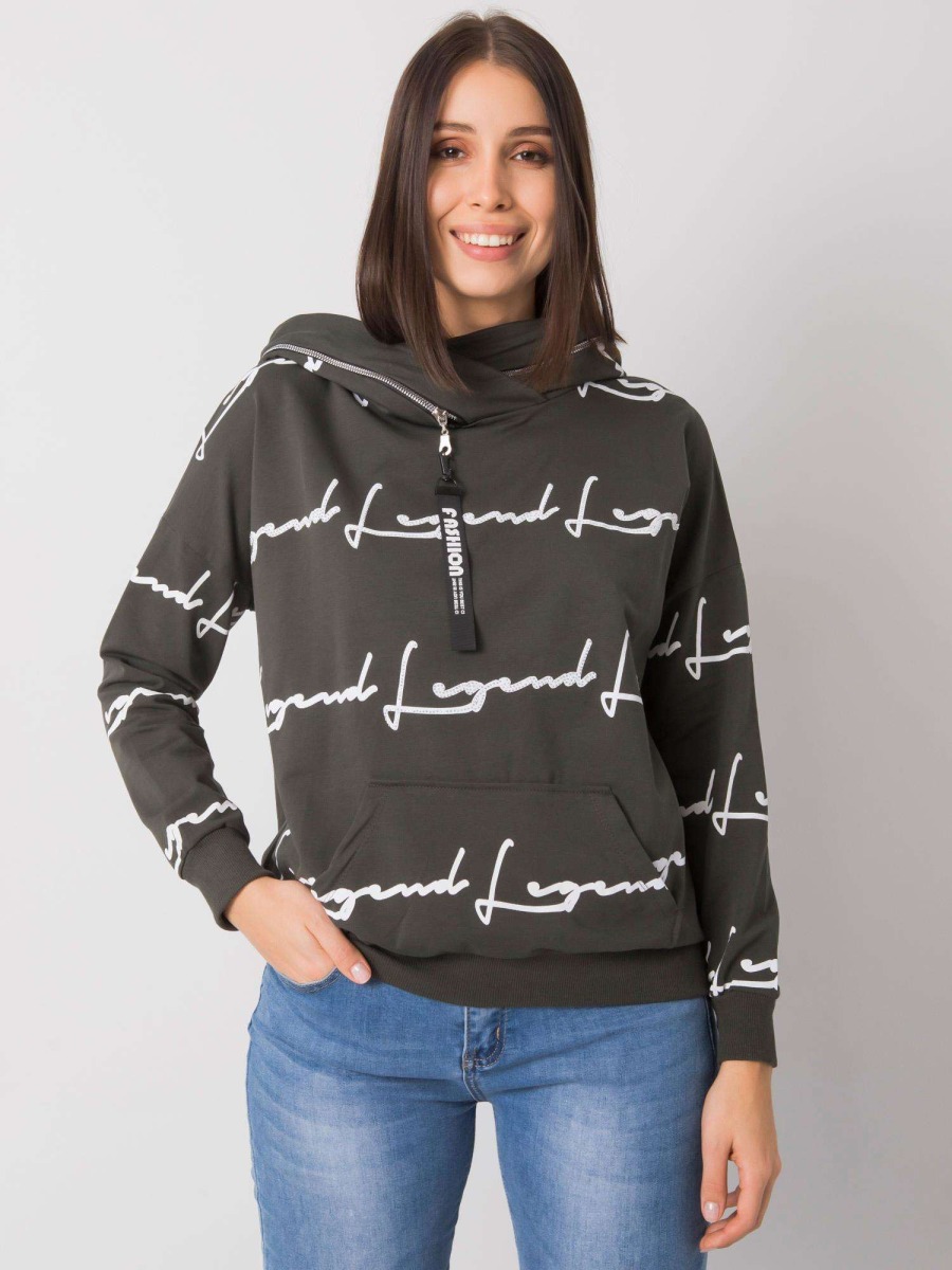 Női plus size pulóver zsebbel JOSSY sötét khaki színben