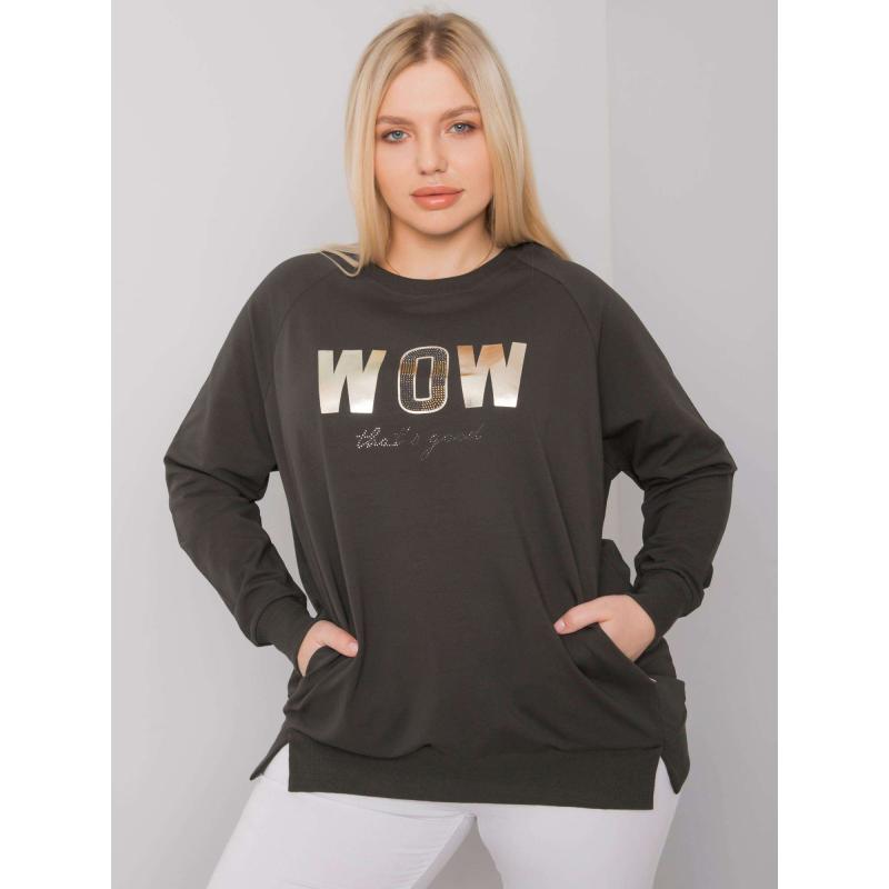 Női hosszú ujjú plus size blúz HOLDENVILLE sötét khaki színben