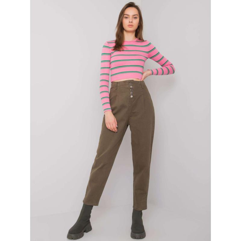 Női magas derekú farmer nadrág AUBURN khaki