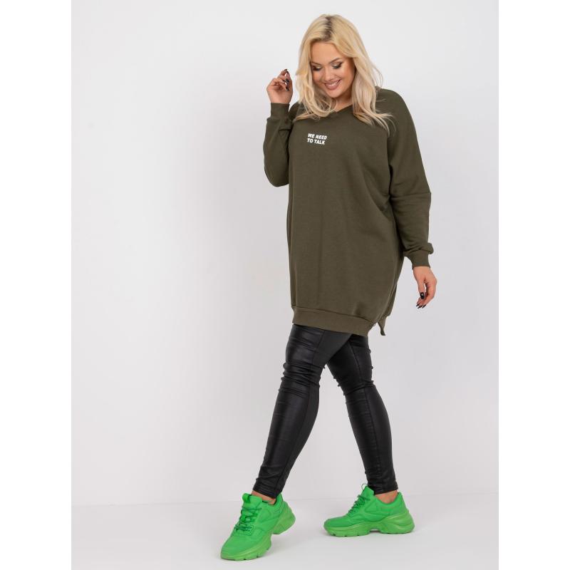 Dámská tunika s kamínky plus size RAELLA khaki