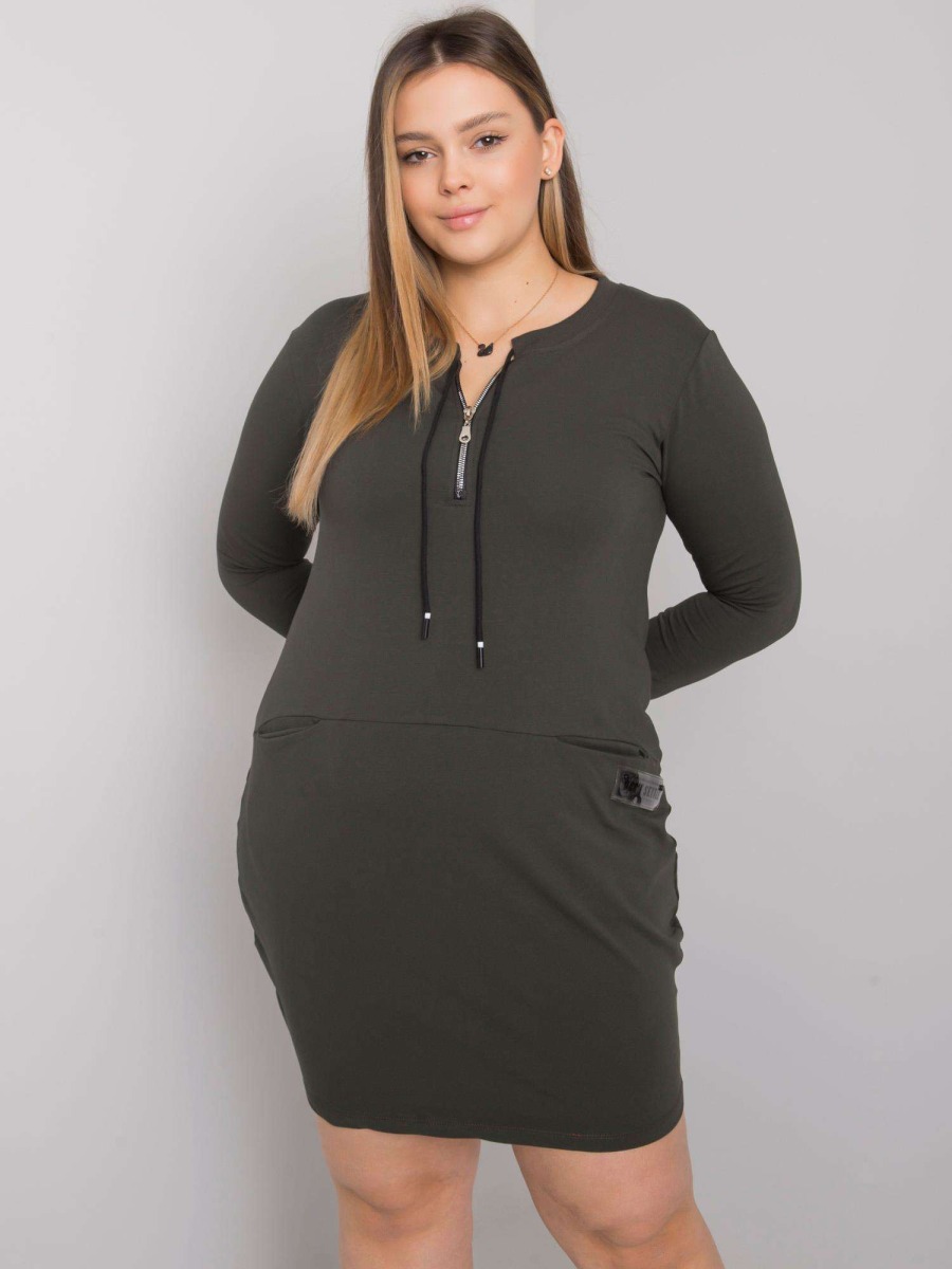 Dámske plus size šaty s vreckami ALESSIA khaki