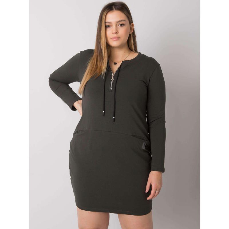 Női plus size ruha zsebekkel ALESSIA khaki khaki