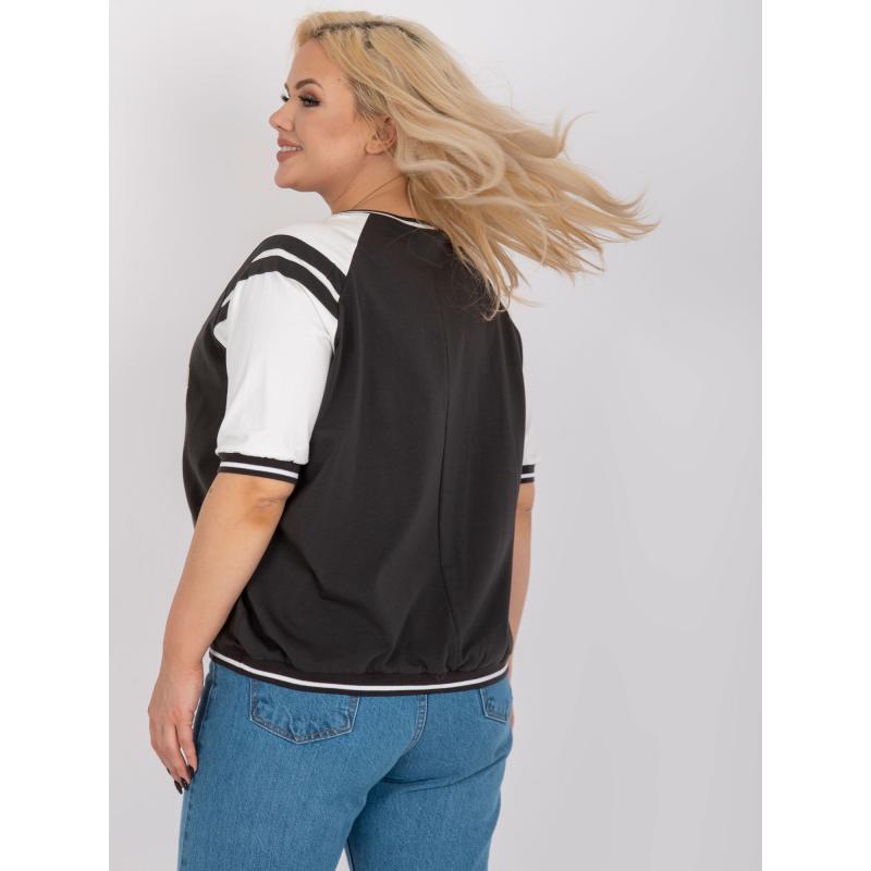 Dámska blúzka plus size RONA s výstrihom do V v khaki a bielej farbe