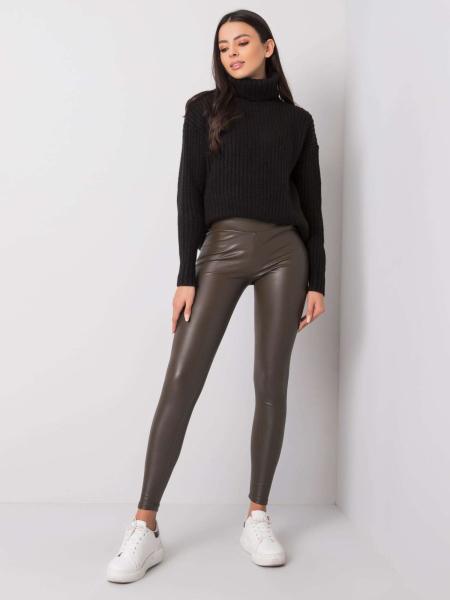 Dámske legíny z ekokože Briana RUE PARIS dark khaki
