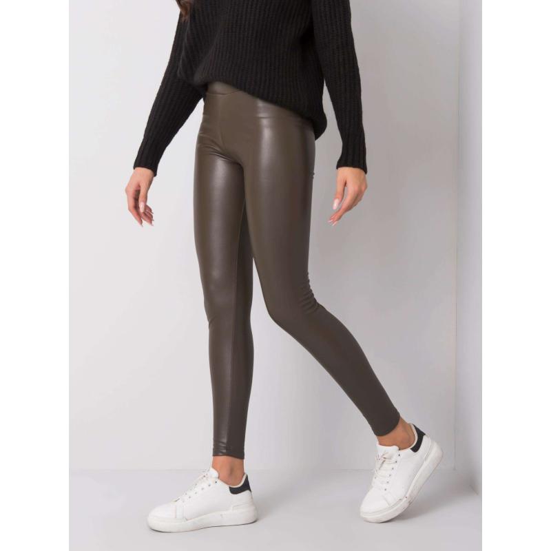 Dámske legíny z ekokože Briana RUE PARIS dark khaki