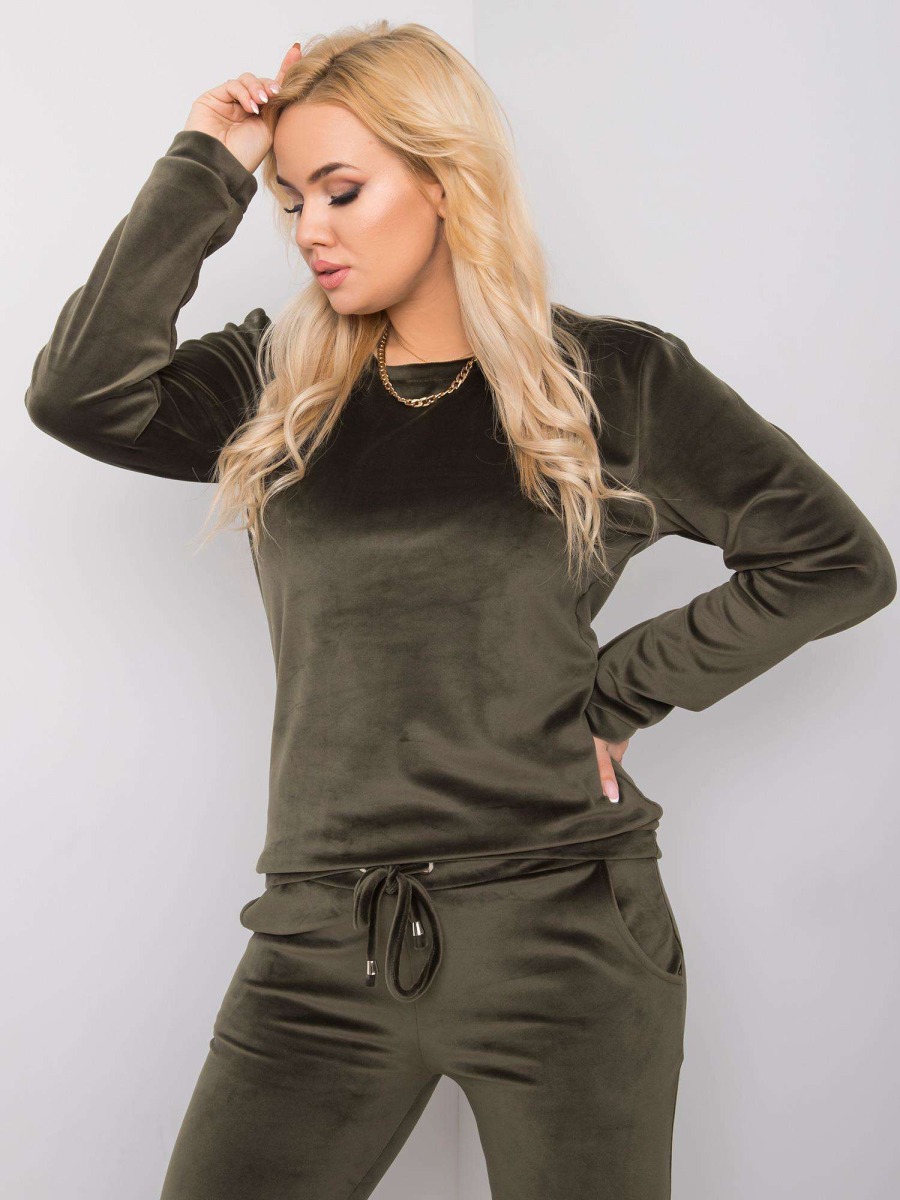Dámsky plus size velúrový komplet Jeanne khaki