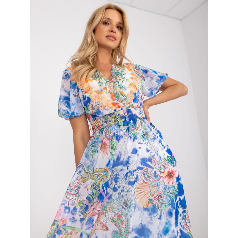 Női nyomtatott midi ruha övvel BRIANNA kék