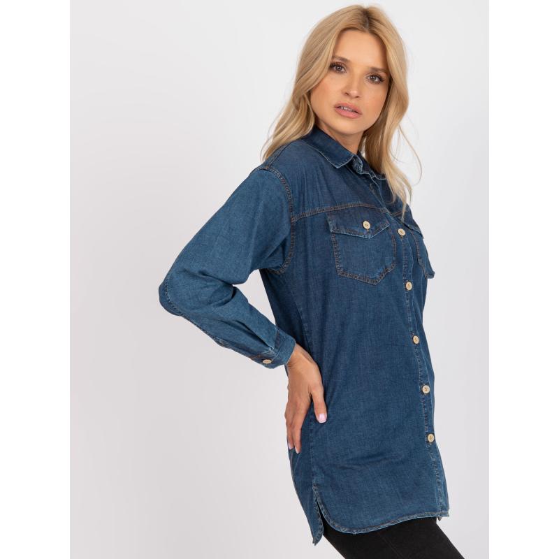 Dámská košile s kapsami džínová RUE PARIS modrá  