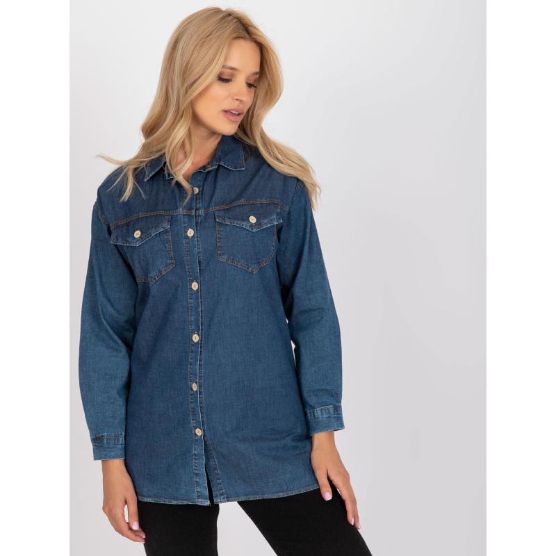 Dámská košile s kapsami džínová RUE PARIS modrá  