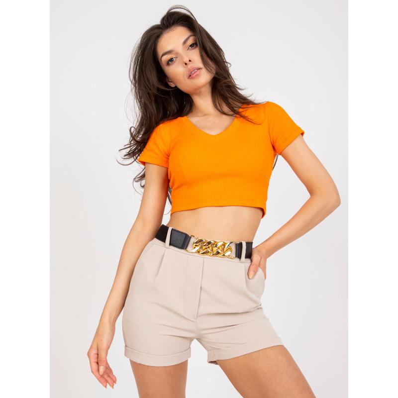 Női egyenes szárú rövidnadrág CHAMBRAY bézs színű