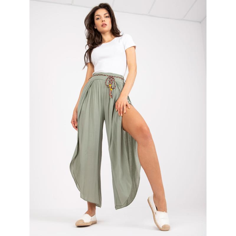 Dámské kalhoty s širokými nohavicemi OCH BELLA khaki 
