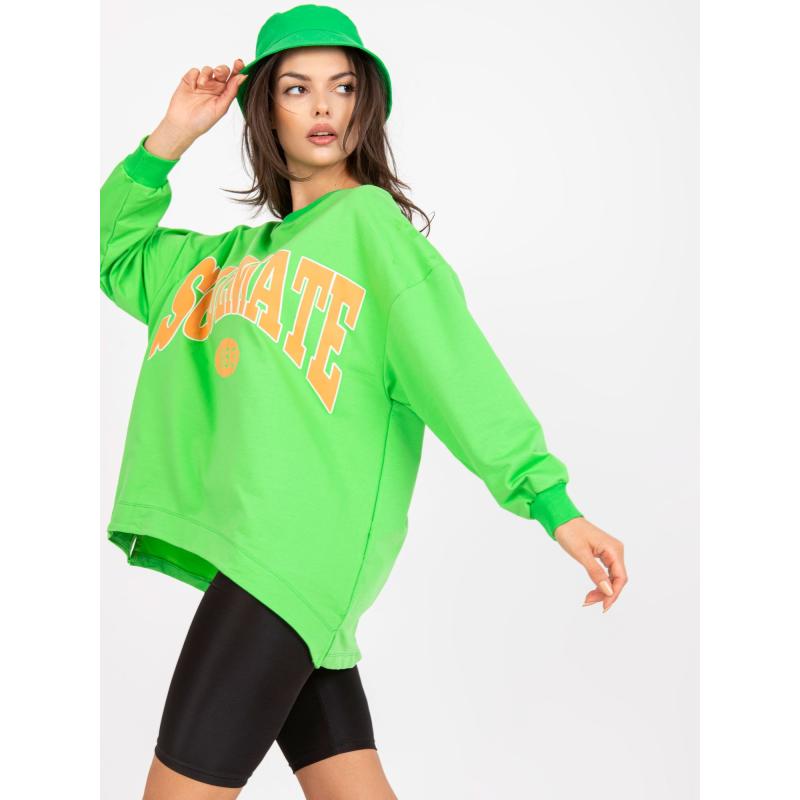 Női kapucnis pulóver ERASMO zöld és narancssárga nyomtatással