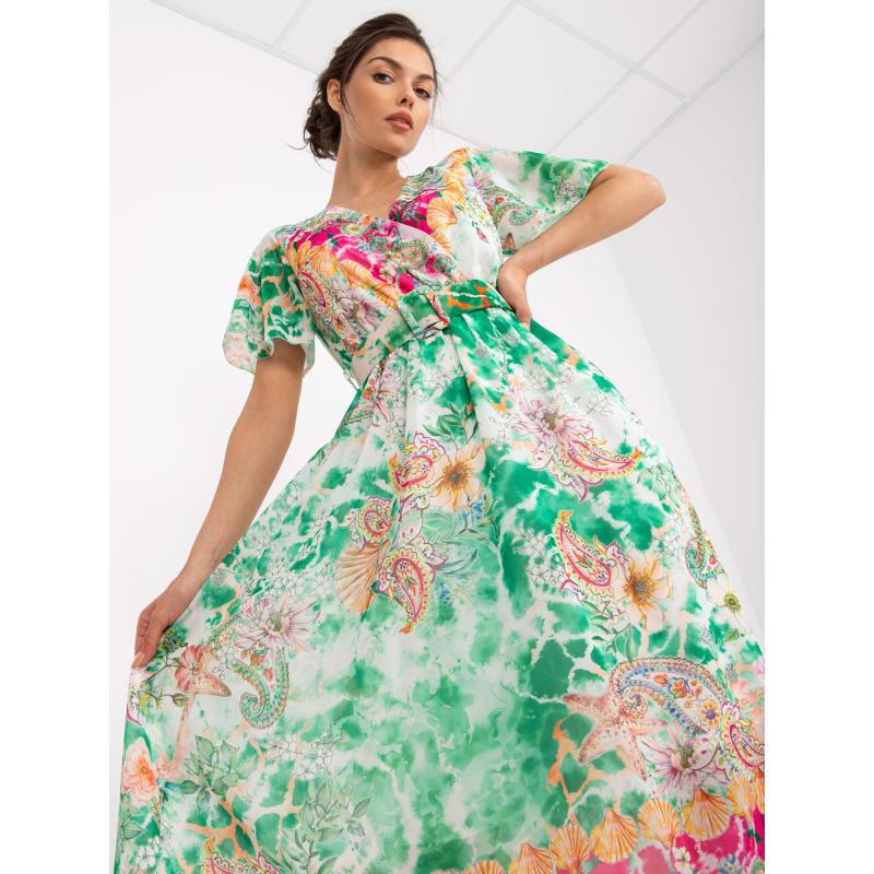 Női nyomtatott rövid ujjú midi ruha RAINA zöld