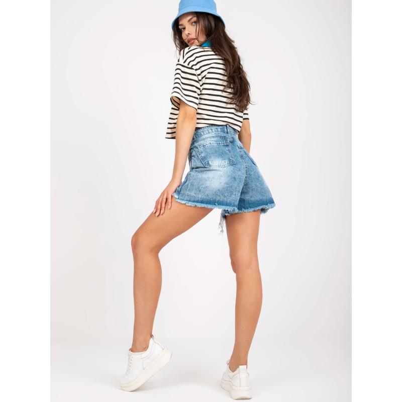 Dámské šortky s vysokým pasem RUE PARIS modré 