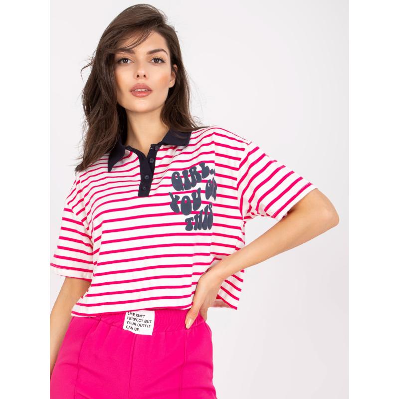 Női nyomtatott POLO póló NORRIS fehér és rózsaszín