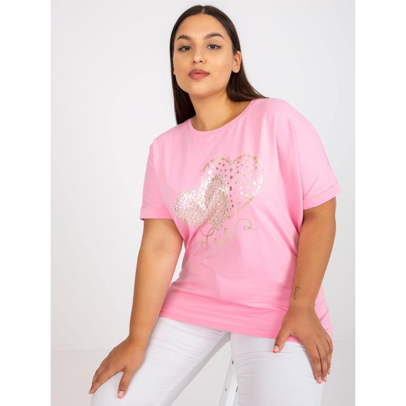 Dámské tričko plus size volného střihu bavlněné SAY růžové  