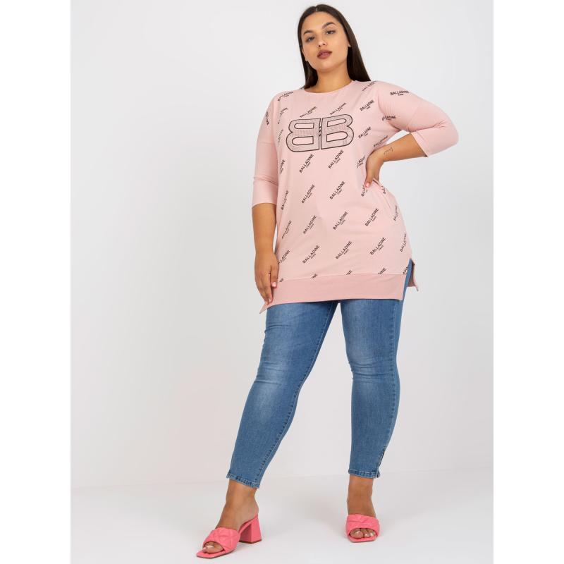 Női hosszú plus size blúz zsebekkel IVETTE rózsaszínű