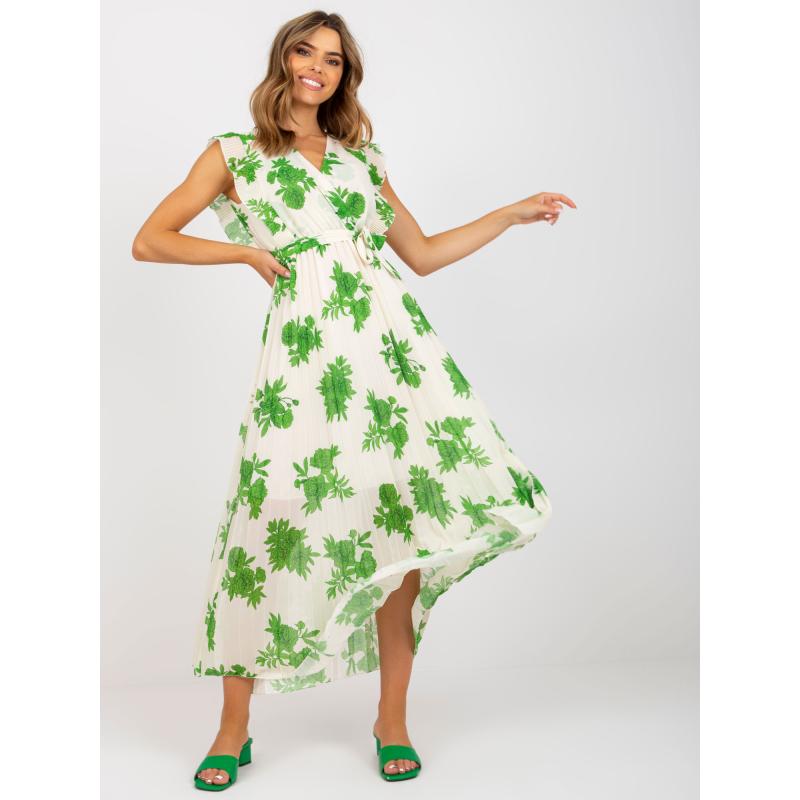 Dámské šaty s potisky a páskem CASSIDY béžovo-zelené