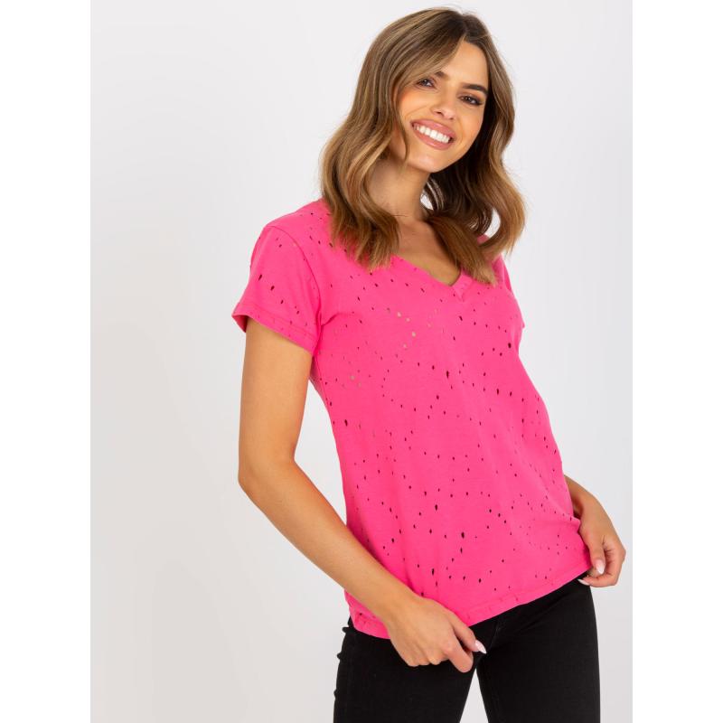 Dámské tričko s výstřihem bavlněné do V LOPA růžové  