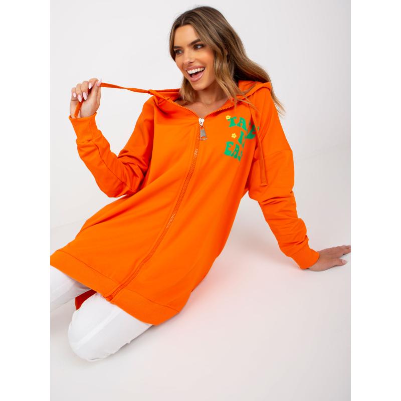 Női kapucnis pulóver hosszú pamut ORIMA narancssárga-zöld