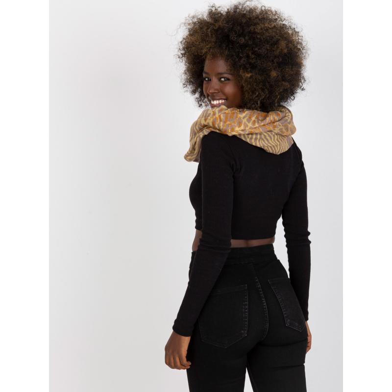 Dámská šála s motivem BECKY tmavě béžová a žlutá 