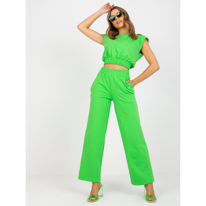 Dámská souprava s širokými kalhotami RUE PARIS světle zelená 