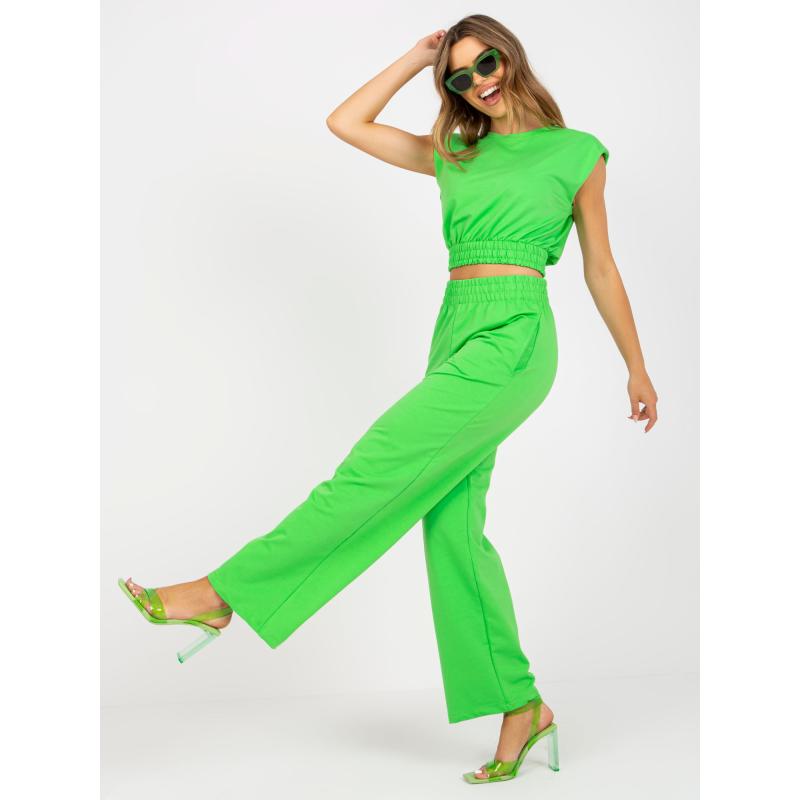Dámská souprava s širokými kalhotami RUE PARIS světle zelená 