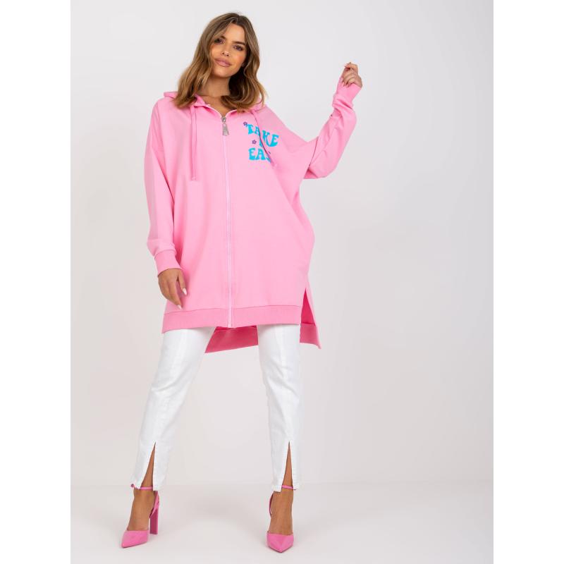 Női oversize pulóver LARISSA rózsaszín-kék nyomtatással