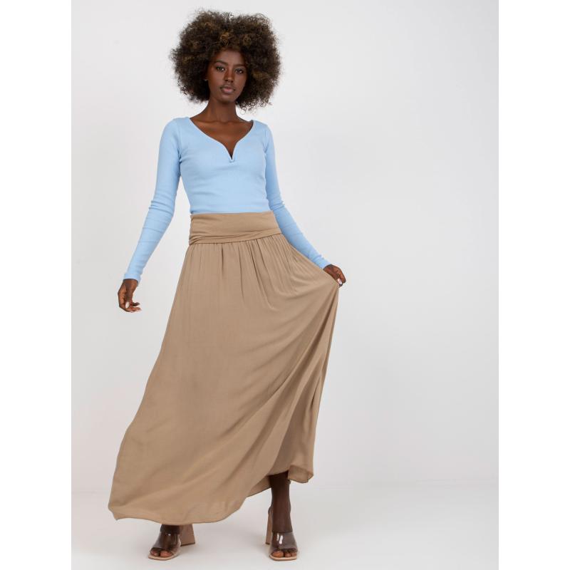 Dámská sukně z viskózy vzdušná maxi Clarence OCH BELLA tmavě béžová  