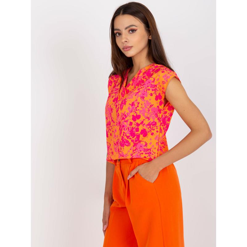 Dámská halenka bez rukávů s potiskem RUE PARIS oranžovo-růžová 