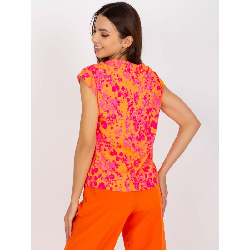 Dámská halenka bez rukávů s potiskem RUE PARIS oranžovo-růžová 