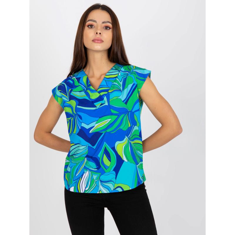 Dámská halenka volného střihu se vzory RUE PARIS modro zelená 