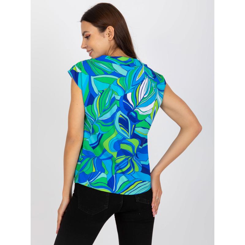 Dámská halenka volného střihu se vzory RUE PARIS modro zelená 