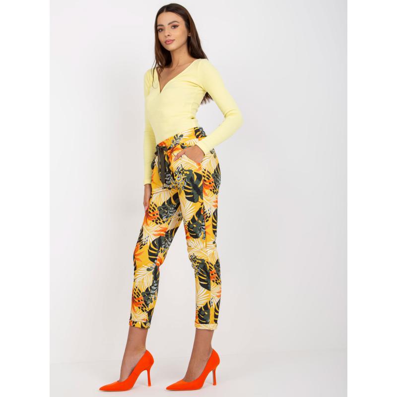 Dámské tepláky bavlněné vzorované SOFIA žluté 