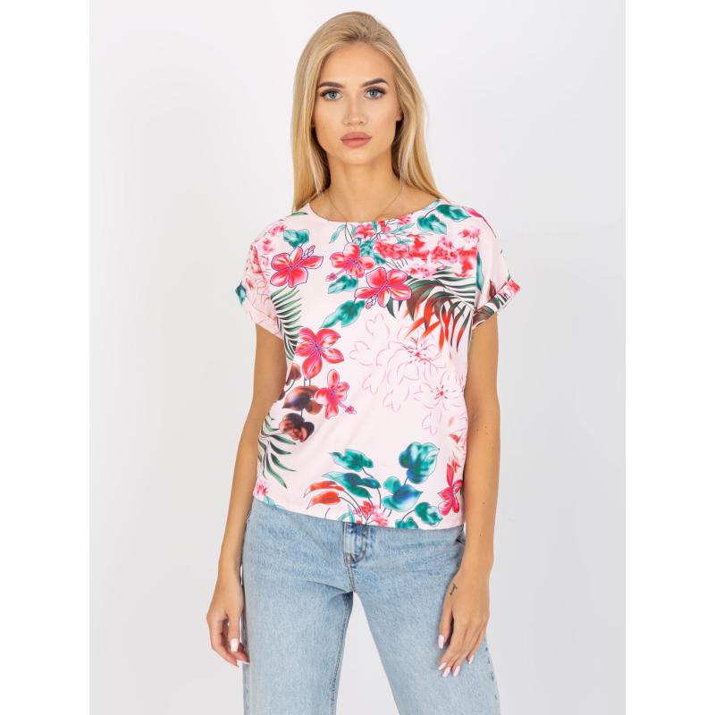 Női blúz nyári mintával RUE PARIS világos rózsaszínű